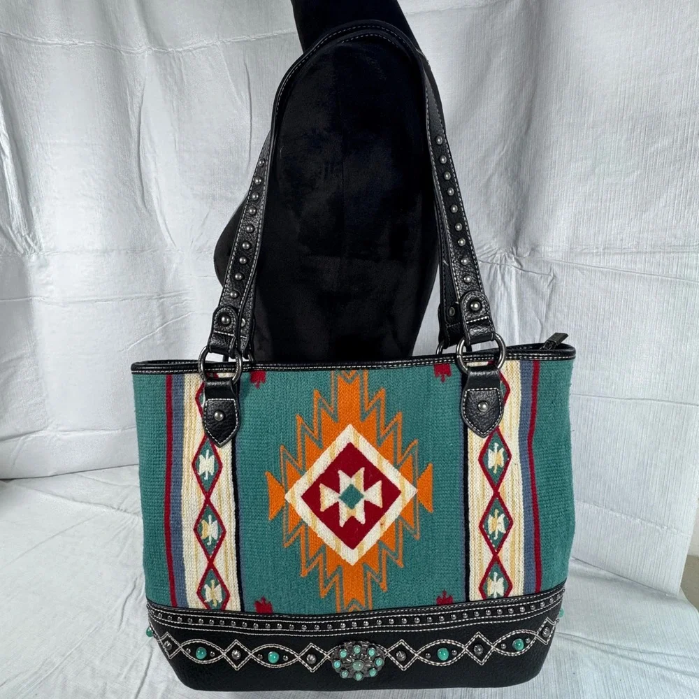 Montana West Southwestern Aztec Tote Bag Concealed Carry Black Teal